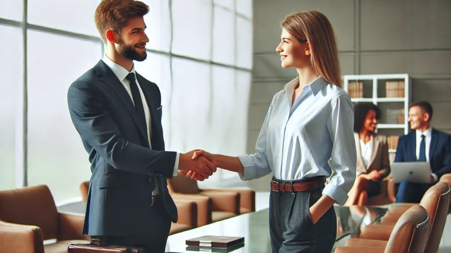 professional business handshake in a modern office